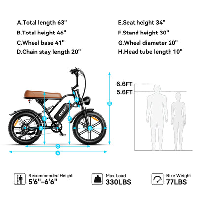 AMYET G60 Peak 1500W Electric Bike, 20" Fat Tire E-Mountain Bikes, 48V 20Ah 32MPH Ebike for Adults Full Suspension UL2849