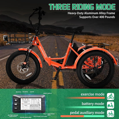 ABORON 3.0 Fat Tire Electric Trike for Senior Foldable E-Bike, 500W Motorized Tricycle Adult 20" Folding 3 Wheel Electric Commute Bike Trike w/48V Battery and Storage Baskets,