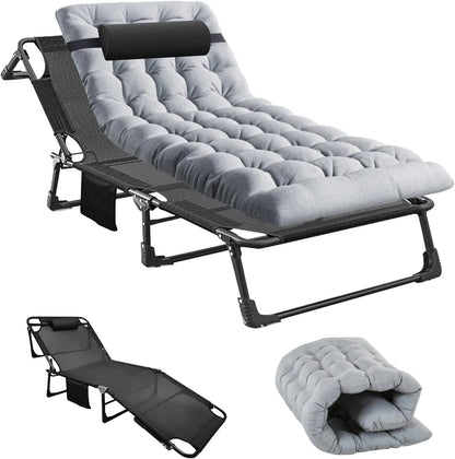 Slsy Folding Lounge Chair, 5-Position Adjustable Outdoor Reclining Chair, Folding Sleeping Bed Cot, Folding Chaise Lounge Chair for Pool Beach Patio Sunbathing