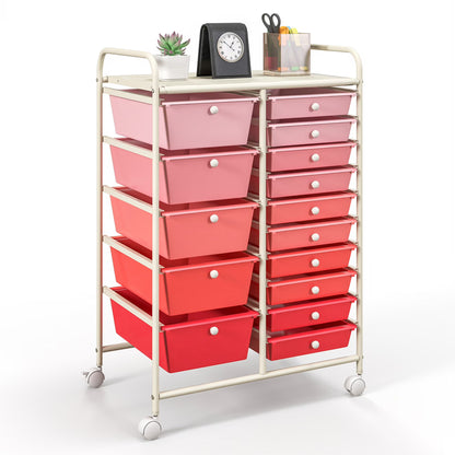 Costway 15 Drawer Rolling Storage Cart Tools Scrapbook Paper Office School Organizer White