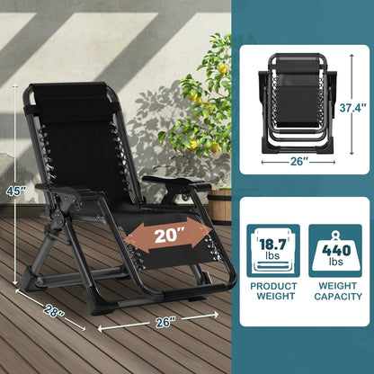 NAIZEA Zero Gravity Chair with Removable Cushion and Cup Holder Black