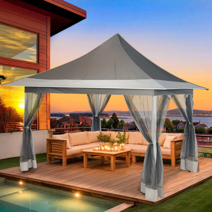 HOTEEL 12x12 EZ Pop Up Gazebo Tent with Sidewalls,Patio Gazebo Instant Shelter for Outdoor Party Camping Backyard Beach with Carry Bag,Stakes,Ropes,Gray