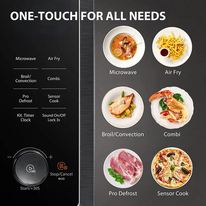 TOSHIBA 7-in-1 Countertop Microwave Oven Air Fryer Combo, Inverter, Convection, Broil, Speedy Combi, Even Defrost, Humidity Sensor, Mute Function, 27 Auto Menu&47 Recipes, 1.0 cu.ft/30QT, 1000W