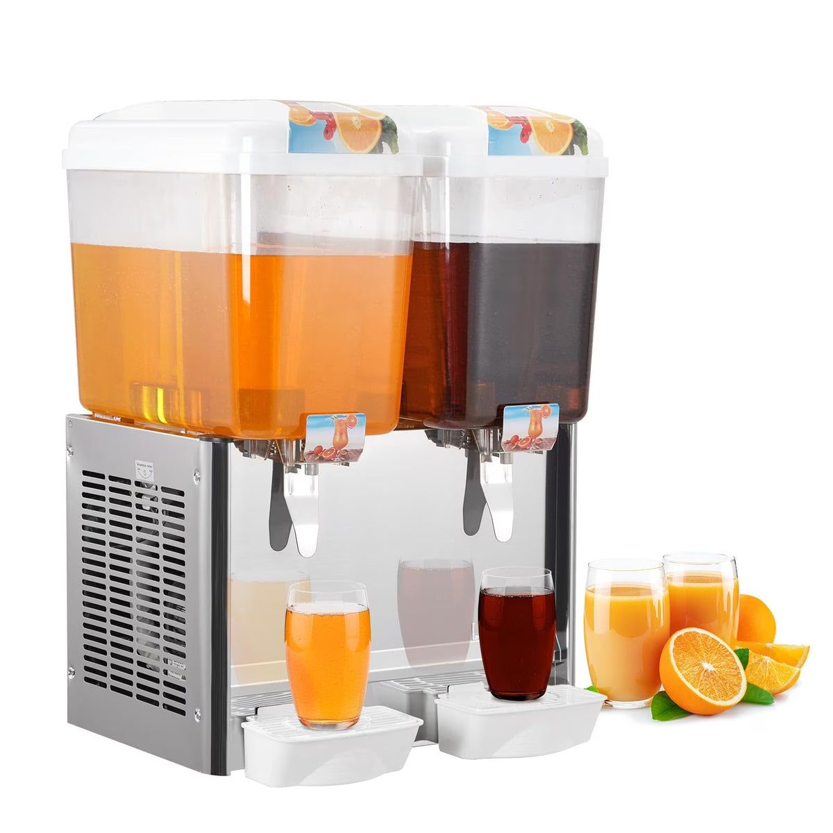 TROPOW Commercial Beverage Dispenser, 2 Tanks ,Juice Dispenser, 380W Stainless Steel Food Grade Lemonade Dispenser With Thermostat Controller, Drink Dispensers for Parties Restaurant
