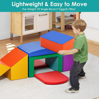 Foam Climbing Blocks for Toddlers, 6 Pieces Soft Play Climbing for Kids, Toddler Climbing Toys with Tunnel, Stair and Slide, Indoor Crawl and Climb Playset for Kids(Colorful)