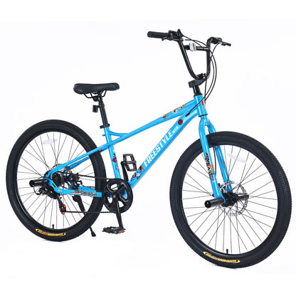 Aukfa 26" Freestyle BMX Bikes,Kids Mountain Bike for Boys Girls,Shimano 7 Speed,Double Disc Brakes,Blue
