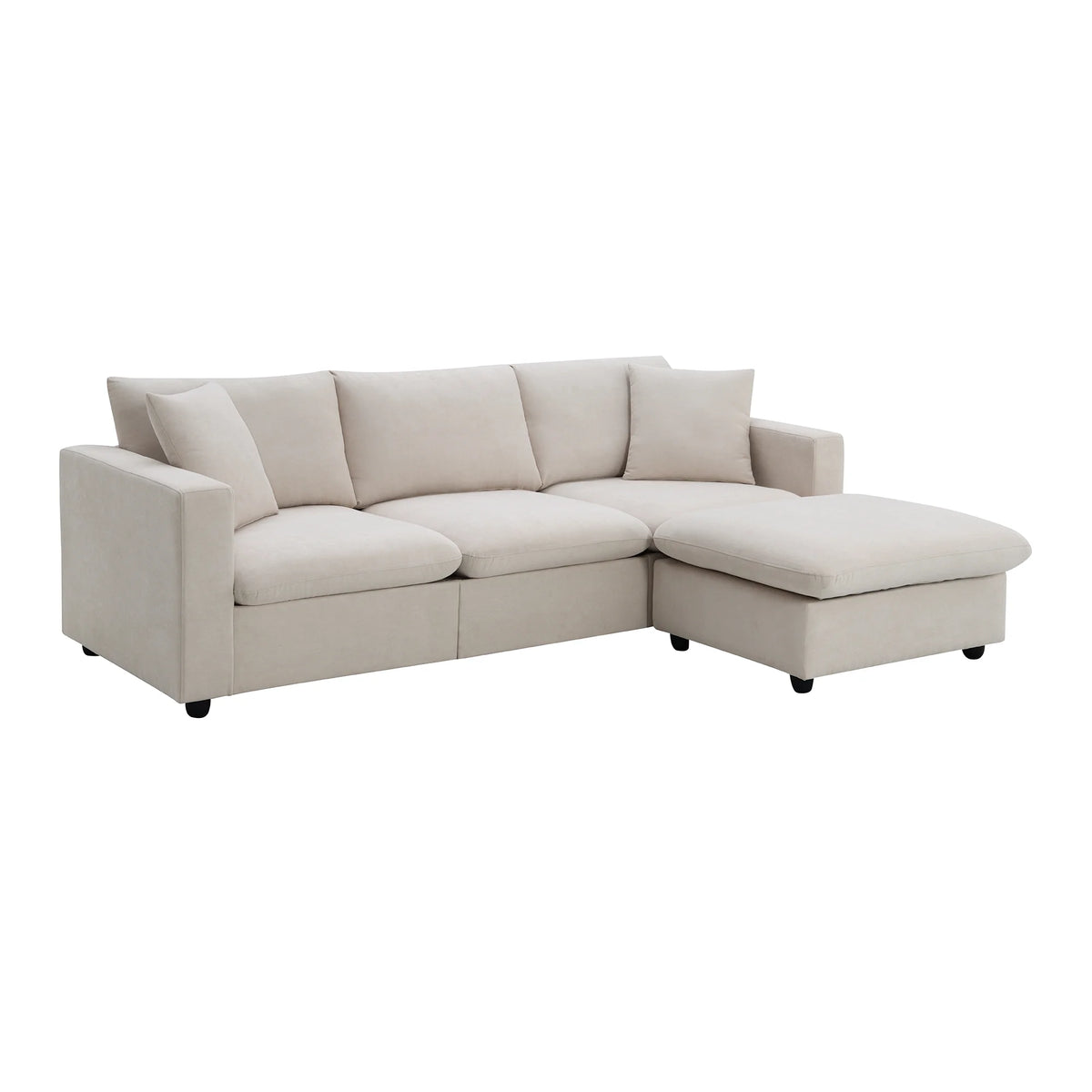 Harper & Bright Designs Modern Sectional Sofa 3 Seat Couch with Ottoman, Upholstered L Shaped Cloud Couch for Small Space Apartment Office, White