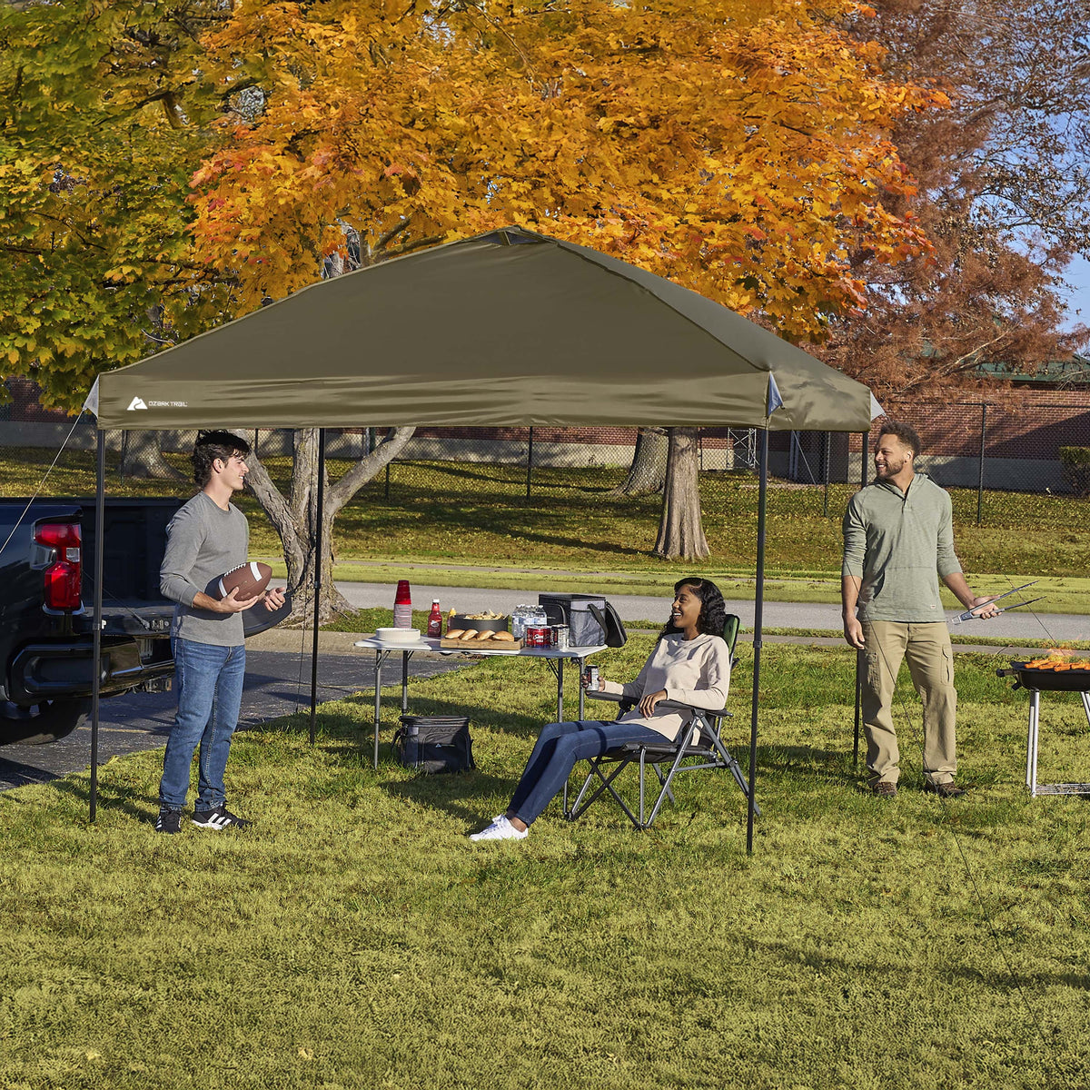 Ozark Trail 10x10 Instant Pop Up Canopy Tent with Simple Push Setup �?Straight Leg Pop-Up Tent for Tailgating, Camping & Events, White