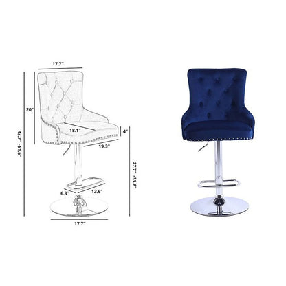 Alexent  2PCS Swivel Bar Stools, High Back, Button Tufted, Silver Footrest and Nailhead Trim Swivel Bar Chairs for Kitchen, Bar Velvet Upholstered Bar Stools, Dark Blue