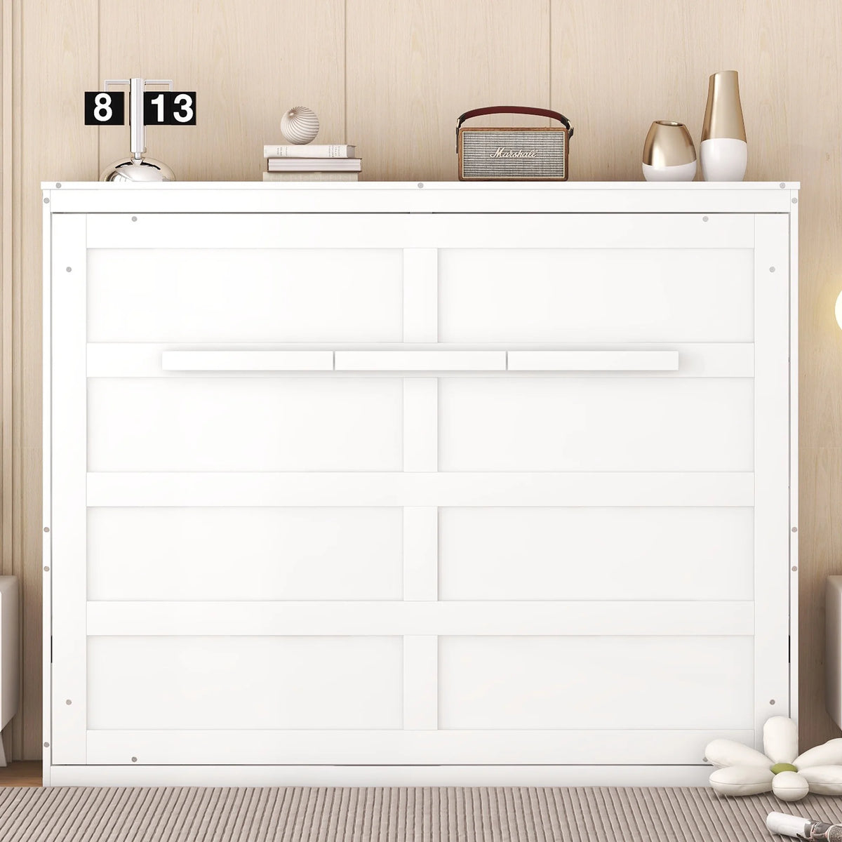 Harper & Bright Designs Full Size Murphy Bed Space-Saving Foldable Wooden Wall Bed with a Shelf for Guest Room Home Office, Gray
