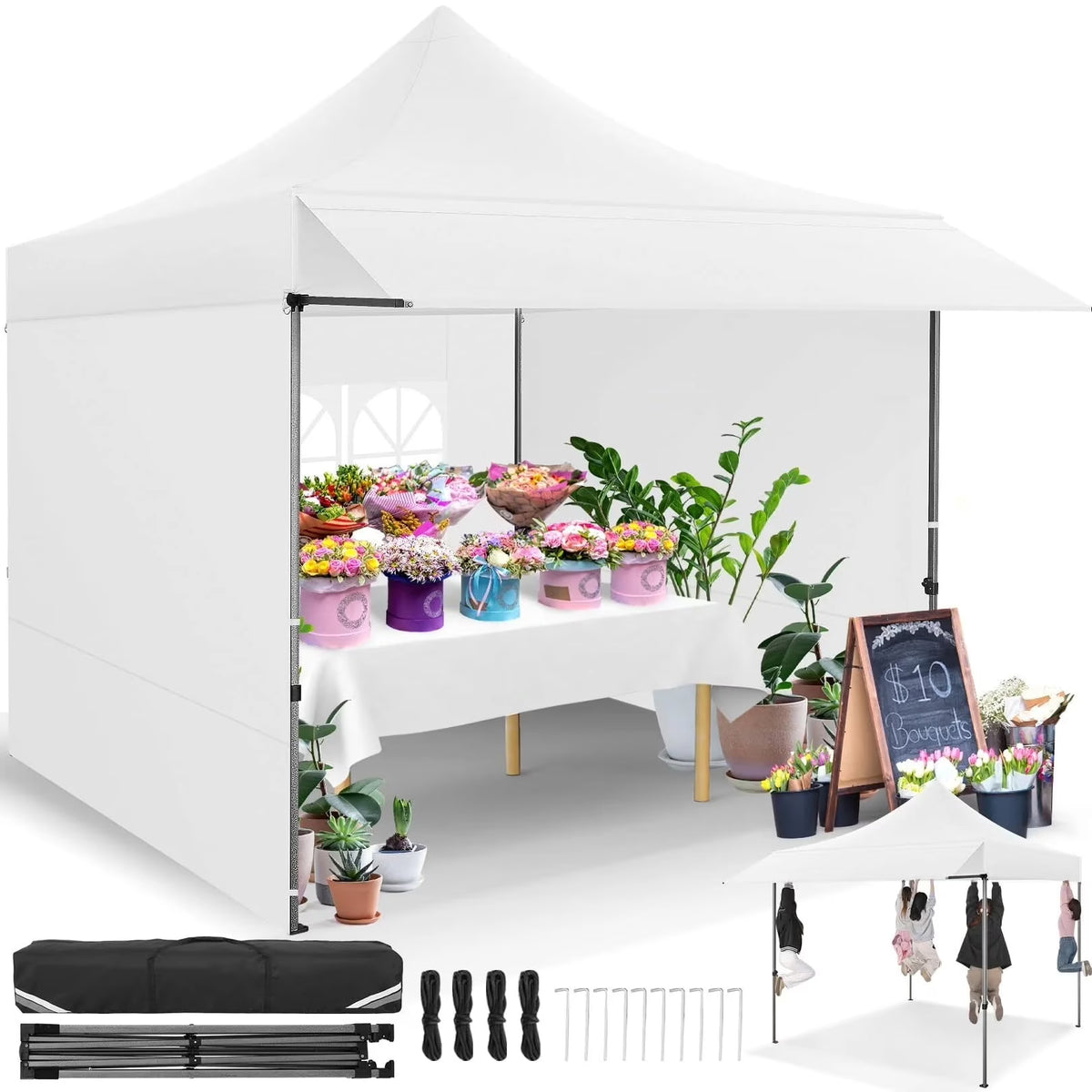 COBIZI 10x20 Pop Up Canopy Heavy Duty Party Tent with Removable Awning and Sidewalls,Easy Up Outdoor Wedding Canopy,Gazebo All Season Windproof&Waterproof with Roller Bag UPF 50+,Black