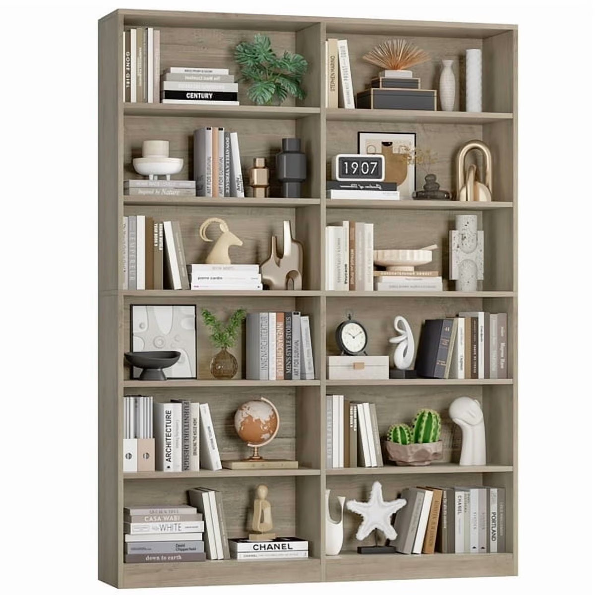 Homfa 74.3�� Double Wide 6-Tier Bookcase, Extra Large Wooden Freestanding Display Bookshelf for Home Office Living Room, White