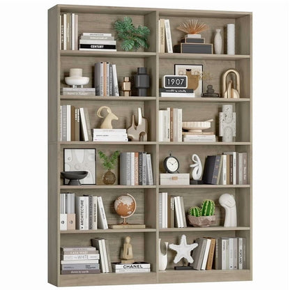 Homfa 74.3�� Double Wide 6-Tier Bookcase, Extra Large Wooden Freestanding Display Bookshelf for Home Office Living Room, White