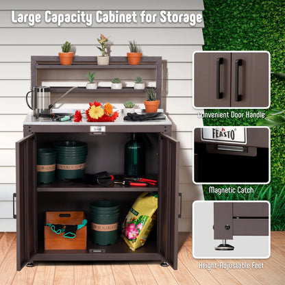 Feasto Garden Potting Bench with Storage Cabinet,Outdoor Gardening Table & Work Bench for Horticulture,Black
