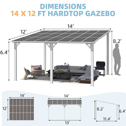 AECOJOY 10' x 14' Hardtop Gazebo Outdoor Aluminum Pergola for Garden, Patio, Backyard-Gray