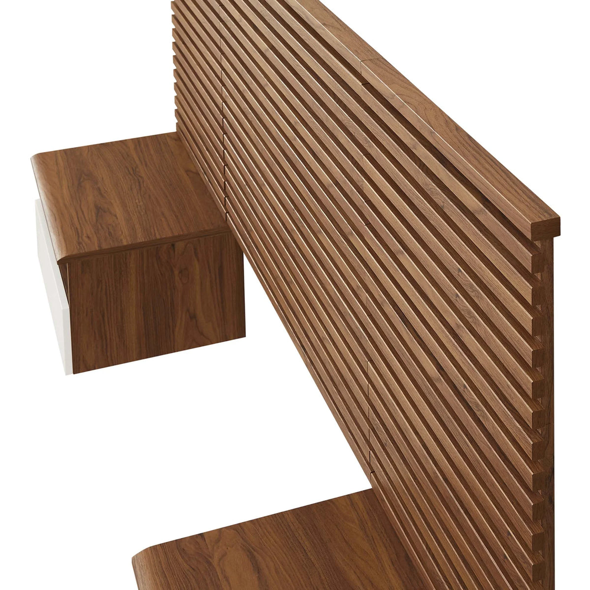 Modway Render Wall Mount Queen Headboard and Modern Nightstands in Walnut