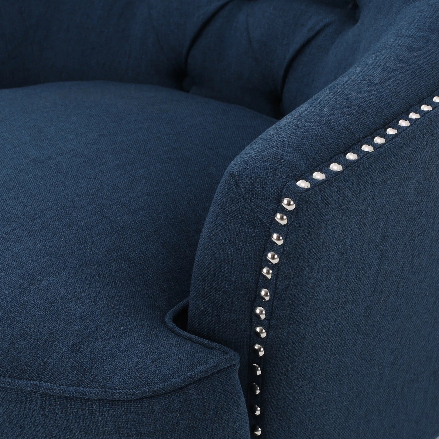 Noble House Tanner Tufted Fabric Club Accent Chair, Dark Blue