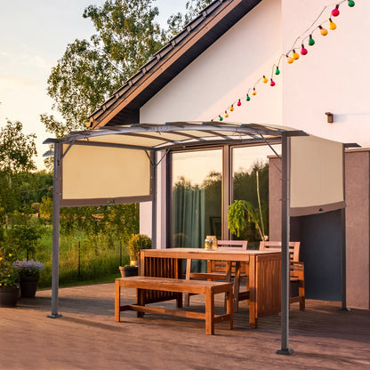 AECOJOY 12�?X 9�?Outdoor Retractable Steel Pergola Canopy with Adjustable Shade-Beige