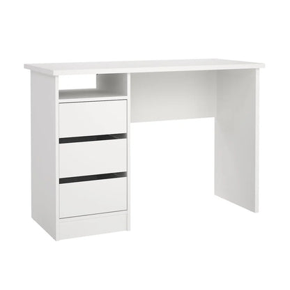 Tvilum Wes Writing Desk with 3 Storage Drawers and Open Shelf for Adults, White