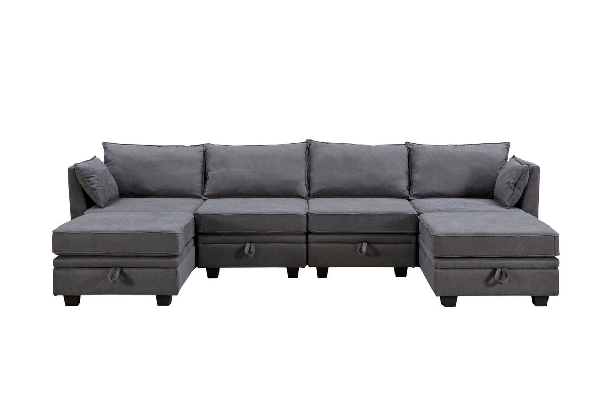 Oversized Modular Sectional Sofa with 2 Pillows, Convertible Sofa Bed with Storage Seat & Storage Ottoman, Upholstered U-Shaped Sectional Sofa with Reversible Chaise, 6 Seaters Sofa Sleeper Sofa