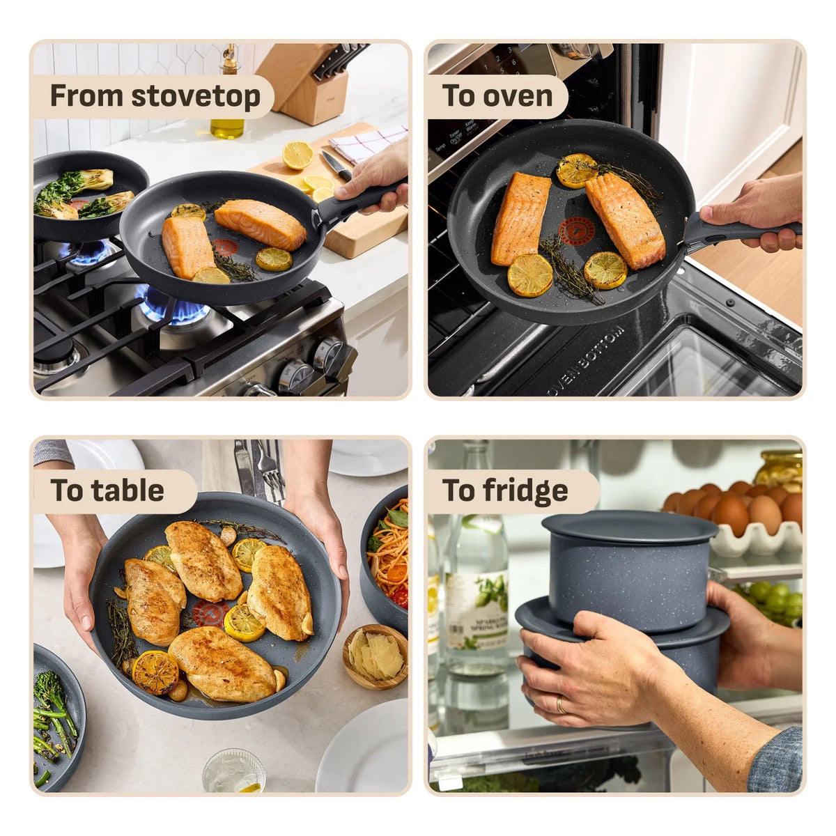 T-fal Ingenio Essentials Nonstick, 11 Piece Cookware Set, Detachable Handle, Oven, Broiler, Dishwasher Safe, RV, Grey Granite