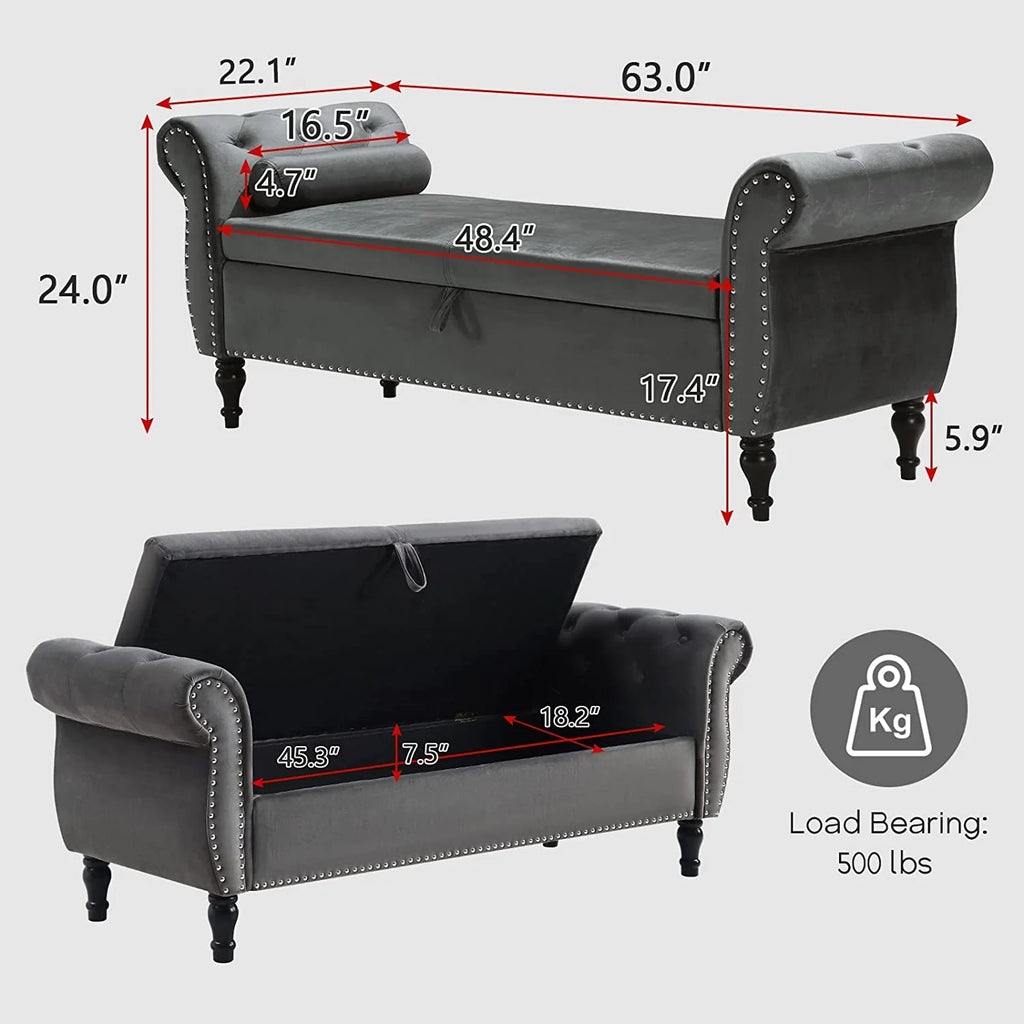 Sumdeal 43.5" Storage Ottoman Bench with 250lb Seating, Linen Upholstered Wood Legs Safety Hinge Flip Top Oval Foot Rest Long Stool for Sofa Couch Bedroom End of Bed Living Room Entryway, White