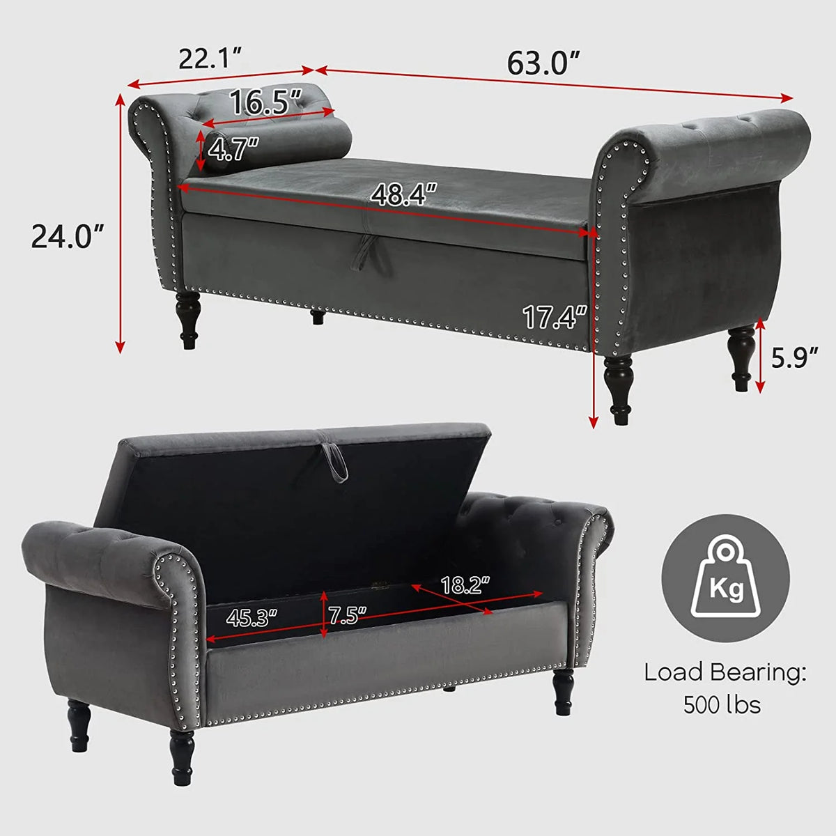 Sumdeal 43.5" Storage Ottoman Bench with 250lb Seating, Linen Upholstered Wood Legs Safety Hinge Flip Top Oval Foot Rest Long Stool for Sofa Couch Bedroom End of Bed Living Room Entryway, White