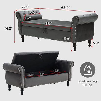Sumdeal 43.5" Storage Ottoman Bench with 250lb Seating, Linen Upholstered Wood Legs Safety Hinge Flip Top Oval Foot Rest Long Stool for Sofa Couch Bedroom End of Bed Living Room Entryway, White