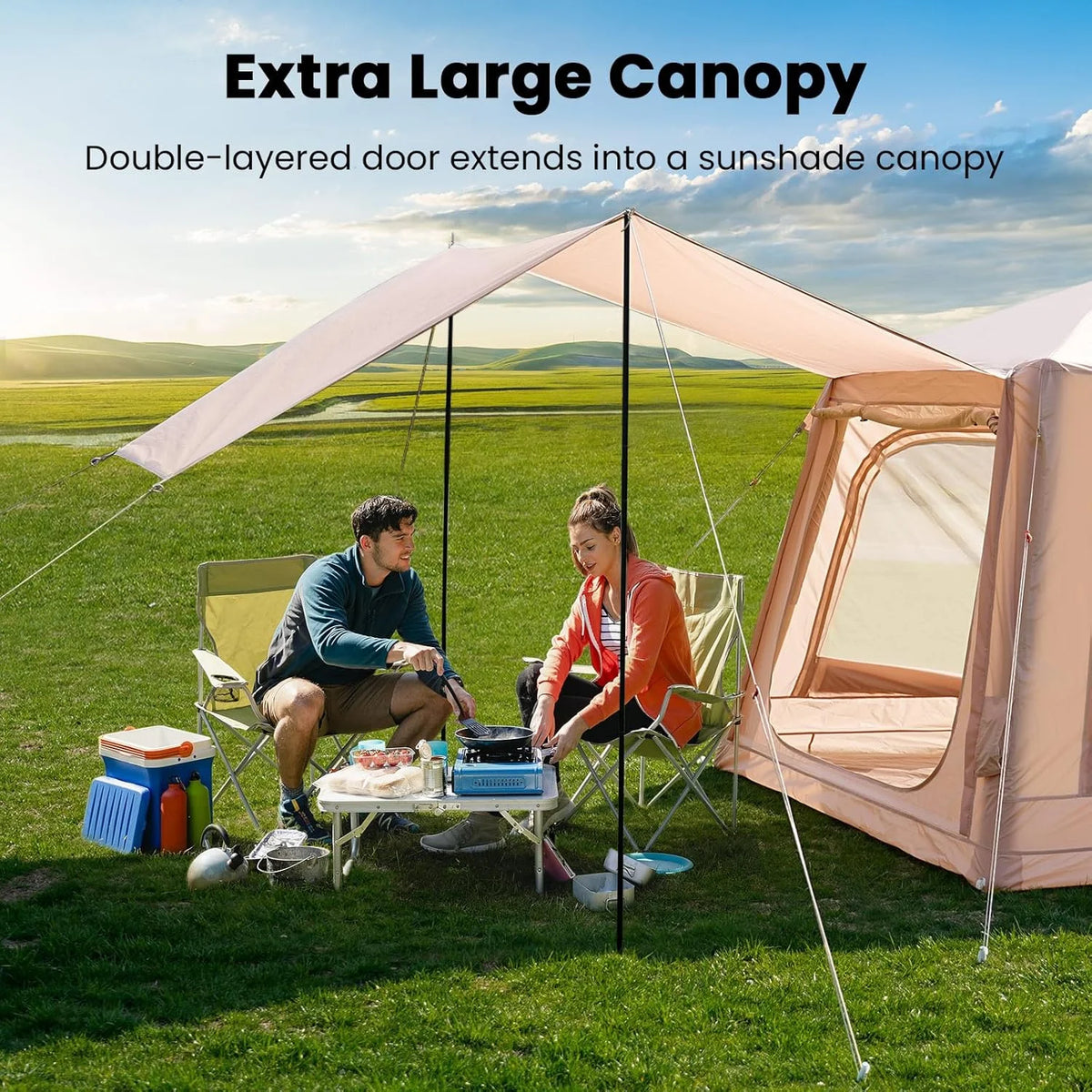 Inflatable Tents for Camping, Blow Up Tent with Canopy, Easy Setup Inflatable Camping Tent with Stove Jack, Waterproof Oxford Air Glamping Tents for Camping Adult 8-10 Person