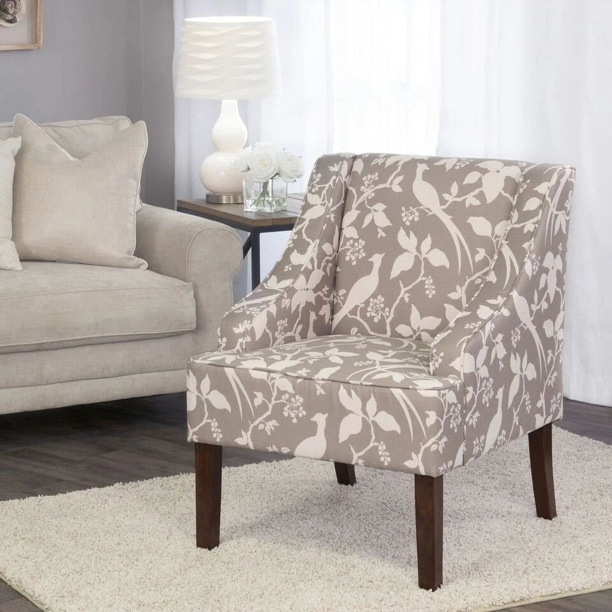 HomePop Classic Swoop Accent Chair - Blue and White Damask