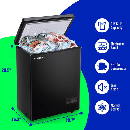 DEMULLER 3.5 Cu.ft Chest Freezer with Electronic Panel, Accurate Temperature Display to 1�?BLACK