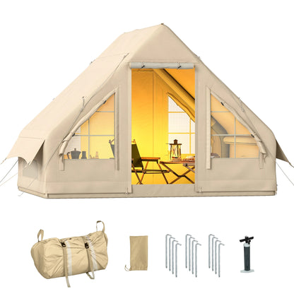 Outsunny Inflatable Camping Tent with Hand Pump, Easy Setup, 4 Season Blow Up Tent, with Mesh Windows and Doors