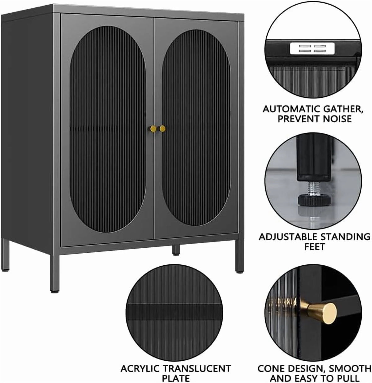 Small 2 Transparent Door Metal Storage Side Buffet Cabinet for Bed Room,Living Room,Entryway,Hallway,Home,Hotel,Office,Garage,Kitchen,1 Removable Shelf.