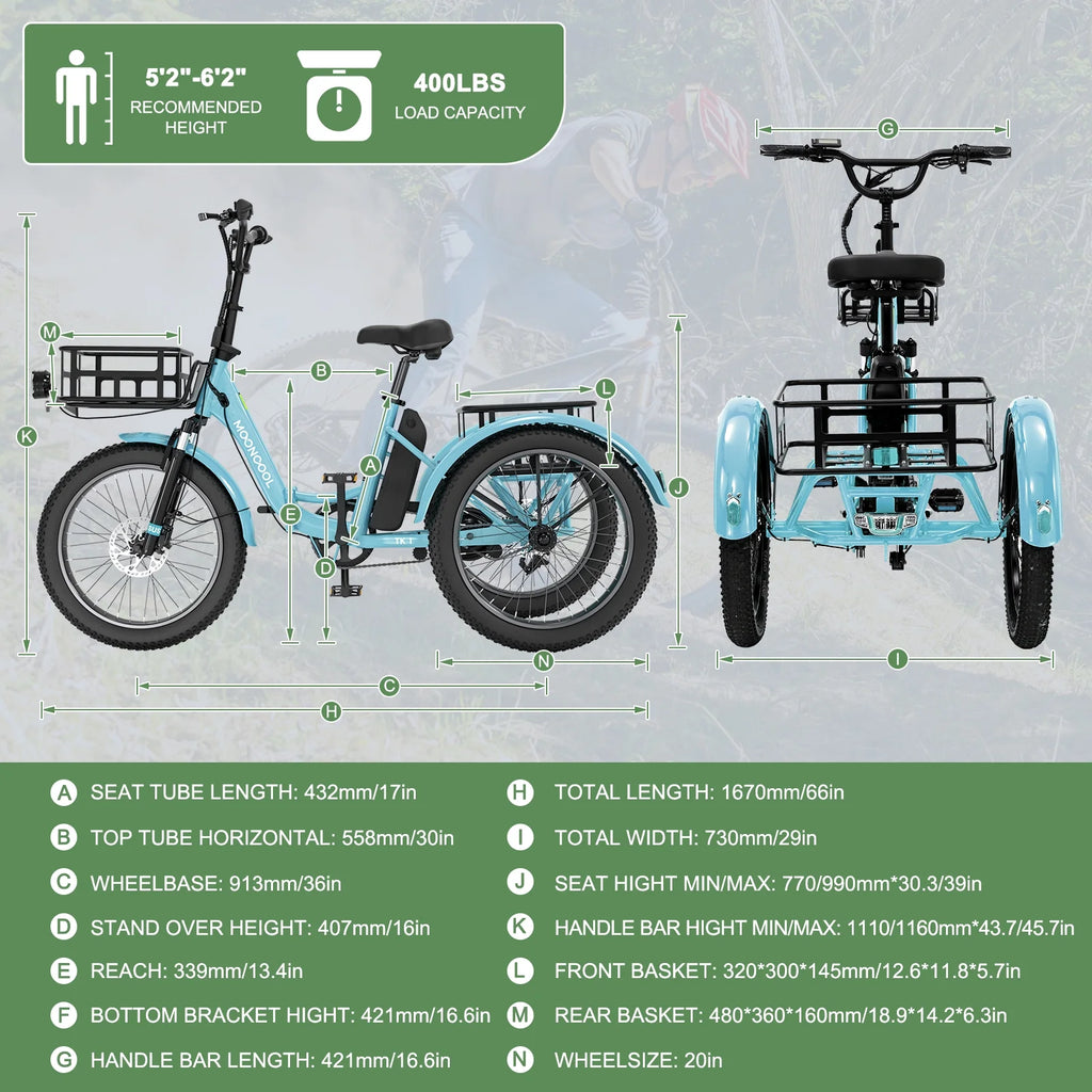 ABORON 3.0 Fat Tire Electric Trike for Senior Foldable E-Bike, 500W Motorized Tricycle Adult 20" Folding 3 Wheel Electric Commute Bike Trike w/48V Battery and Storage Baskets,