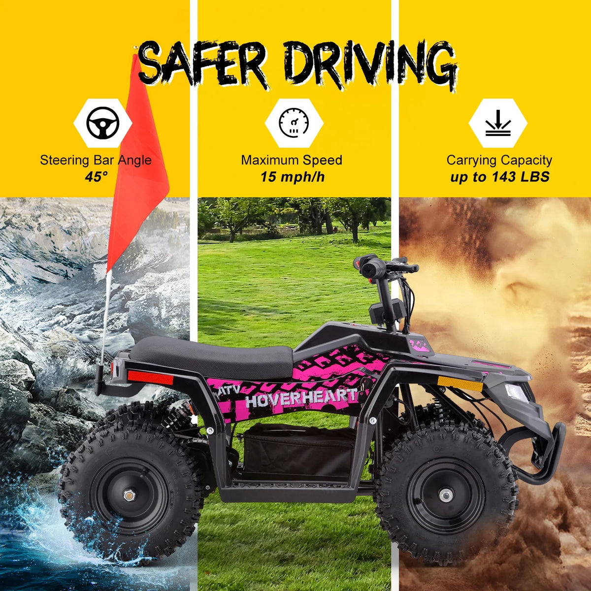 HOVER HEART Electric Dirt Quad, 36V 500W 4-Wheeler, Dual Suspensions, Age 13+