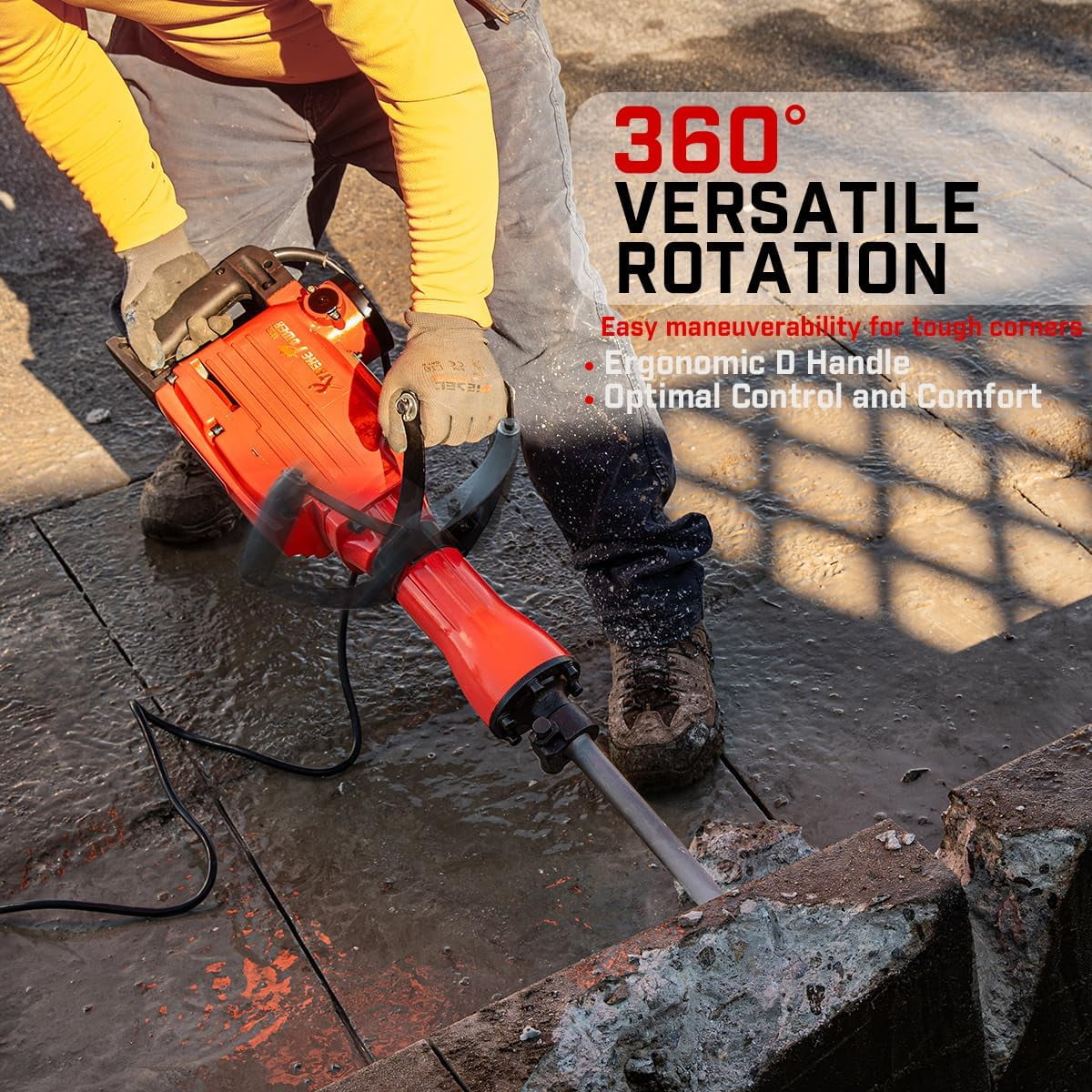 XtremepowerUS Demolition Jack Hammer Heavy Duty, 2200W Electric Jackhammer With Scraping Chisel, 1800BPM Power Drill Concrete Breaker Bar Point & Chisel Bits Chisel Set, Red