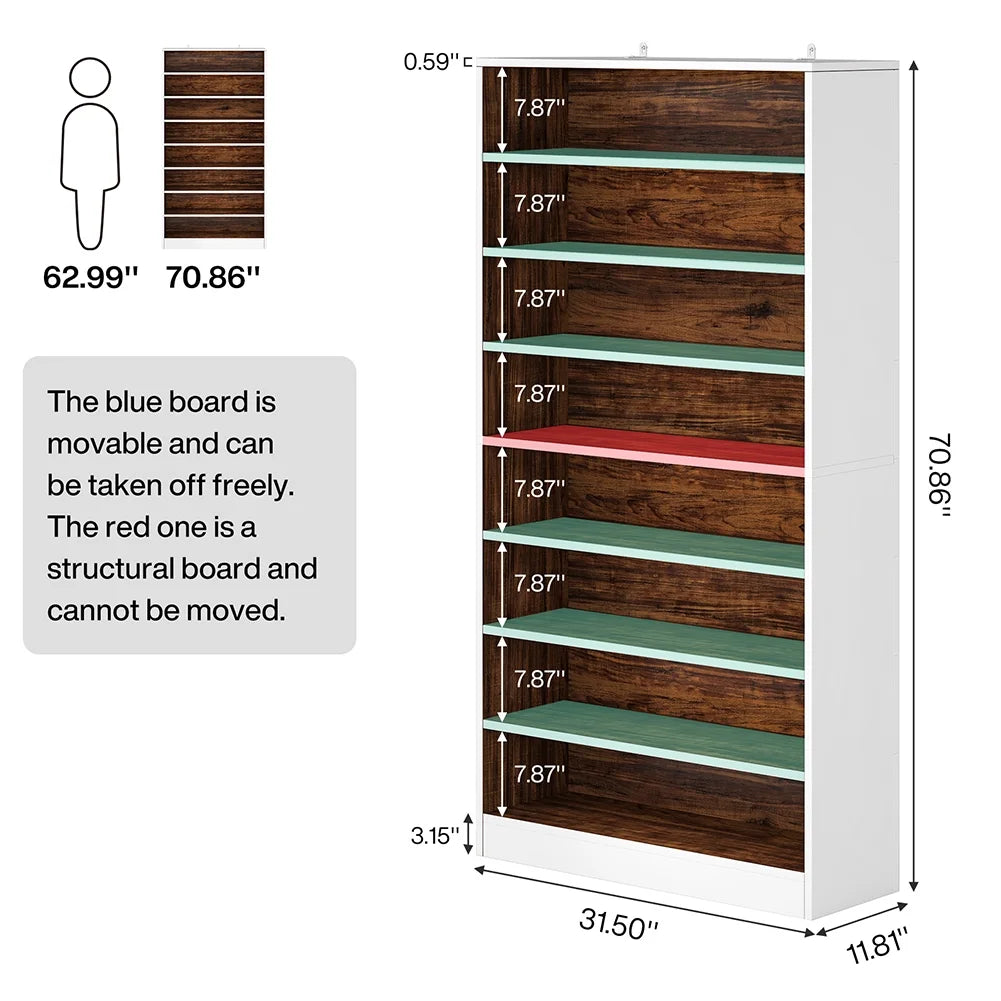 Hommoo Modern Wood Freestanding Shoe Cabinet, 8 Tiers 40-45 Pairs Shoe Storage Rack Organizer for Entryway, Gray