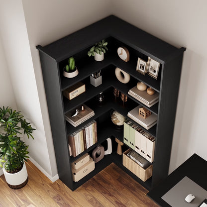EuKer 5 Tier Corner Bookcase, L-Shaped Bookshelf with Large Storage Capacity for Living Room, Bedroom, Office (Half Panel, Retro Brown)