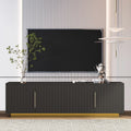 HIUU Fluted TV Stand Black,Black TV Console for Living Room,Mid Century Modern Entertainment Center 65 Inch TVs,Luxury Retro Console Table