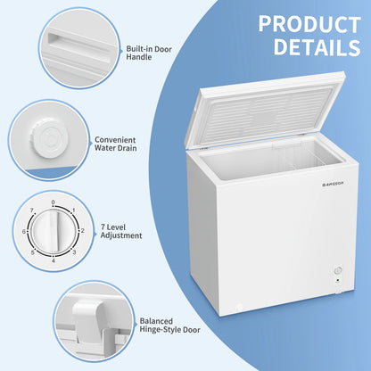 BANGSON 7.0 Cu.Ft Chest Freezer, Deep Freezer with Adjustable Thermostat, Top Open Door Freezer with Removable Basket, Quiet Operation, Ideal for Kitchen/Apartment/Office