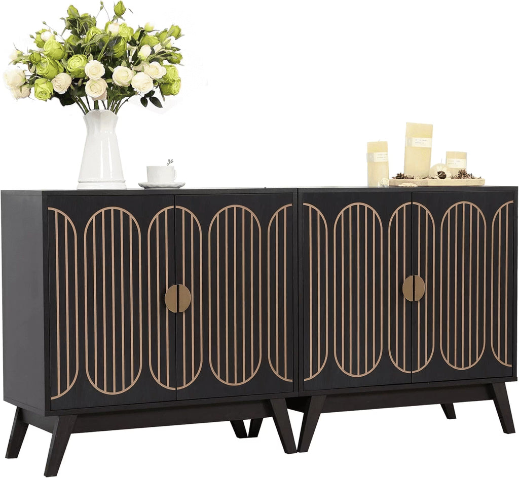LEFHDA 2PCS Buffet Cabinet, Sideboard Cabinet with Storage, Accent Storage Cabinet with Carved Arc Door Design for Kitchen Dining Room, 2 Doors Buffet Cabinet with Adjustable Shelves