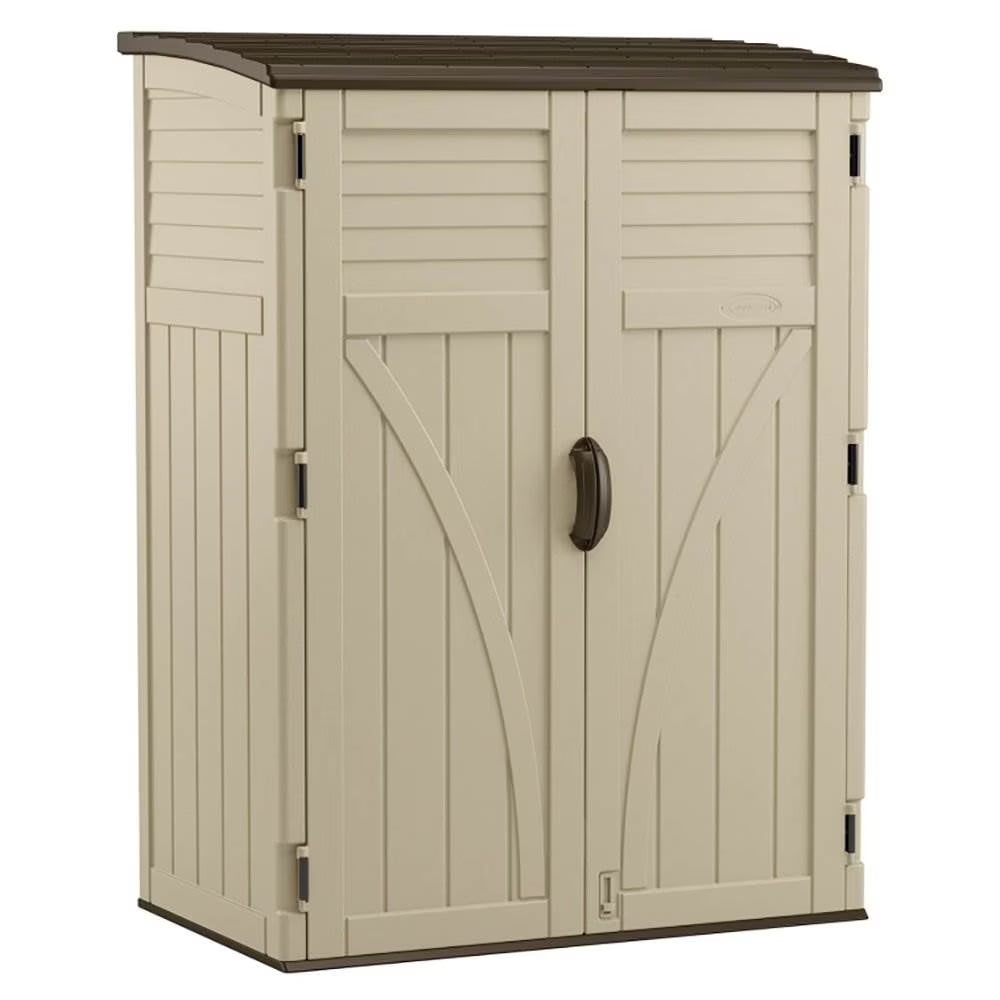 Suncast Large Vertical Shed for Storing Oudoor Tools, & Equipment, Sand