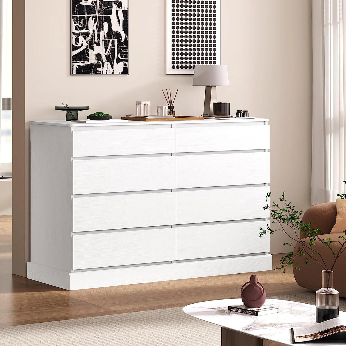 8 Drawers Double Dresser Wooden Black Chest of Drawers for Bedroom, Large Storage Cabinet for Home Living Room
