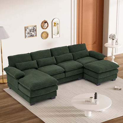 Rophefx 114.3" U Shaped Sectional Couches for Living Room,Cloud Couch,4 Seats Chenille Couch with Double Layer Cushion,Orange