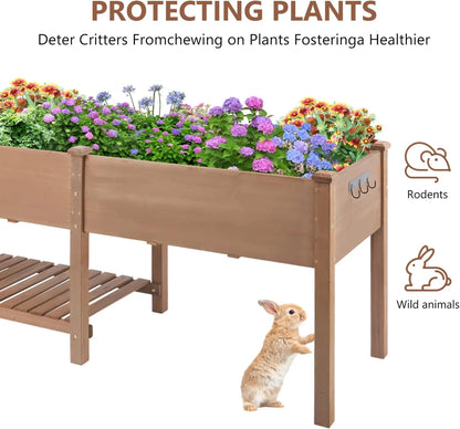PETSCOSSET Large Raised Garden Bed Outdoor Wooden Planter Box with Legs for Gardening