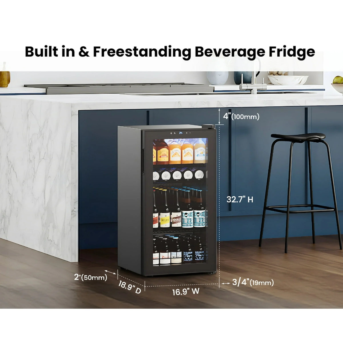 Yeego Beverage Refrigerator Cooler, Freestanding Beverage Fridge with Glass Door,95 Cans