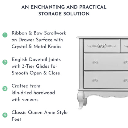 Evolur Aurora 7-Drawer Double Dresser in Ivory Lace, Spacious Drawers