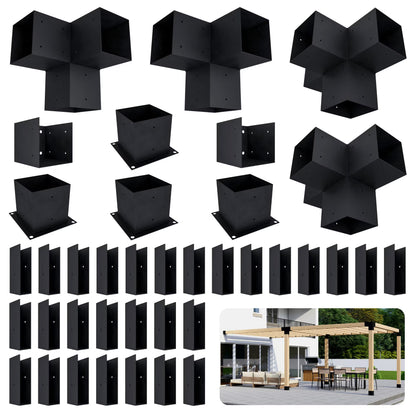 DIY Modern Deck Pergola Bracket Kit for Up to 12 x 22 Pergola Attached to Deck - Metal 6x6 Brackets for DIY Wood Pergola (Lumber Not Included)