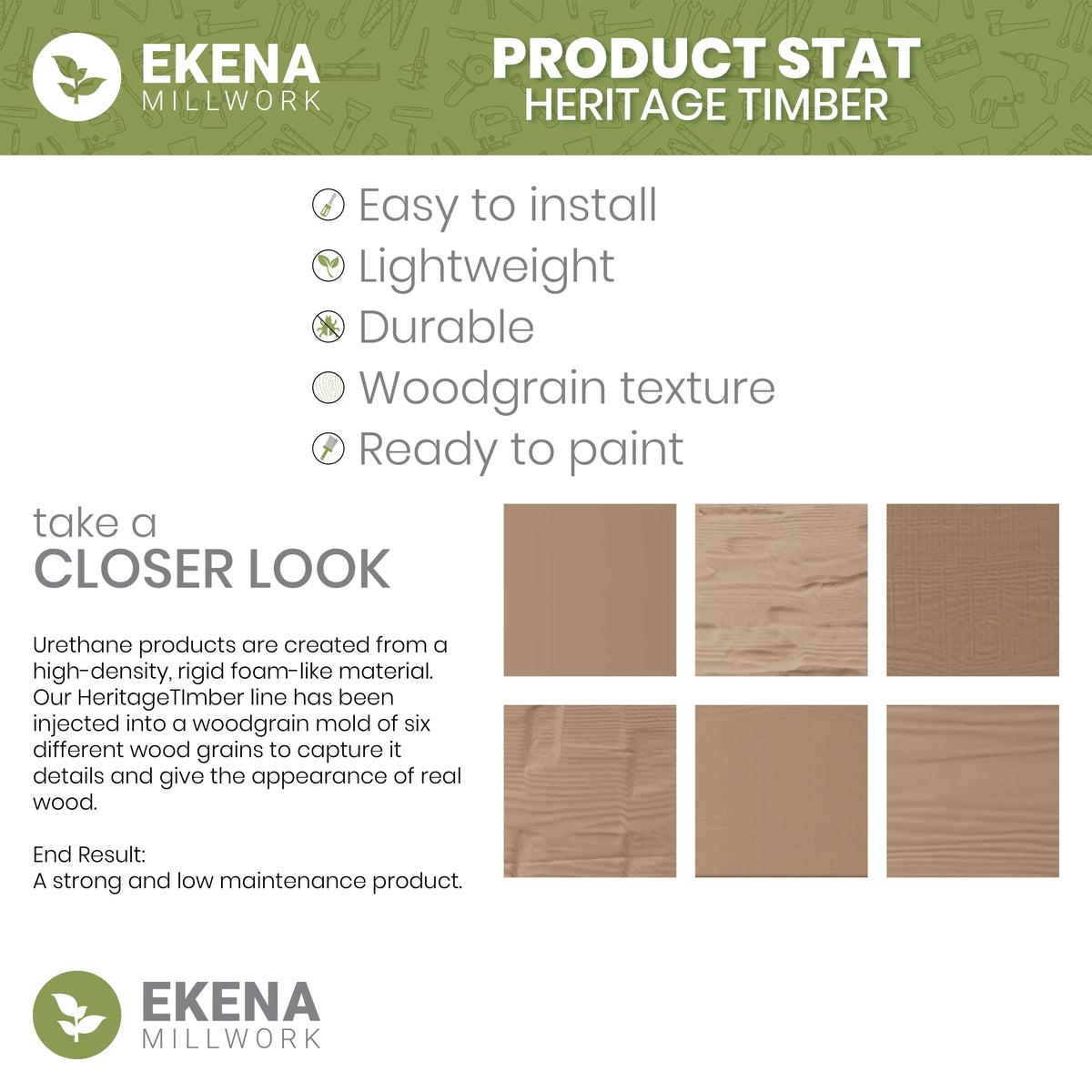 Ekena Millwork 3 1/2"W x 3 1/2"H x 120"L 3-Sided (U-Beam) Mena HeritageTimber Faux Wood Ceiling Beam, Kona Brown