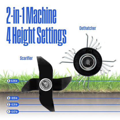 Westinghouse W13ADAC 13-Inch 12 Amp 2-in-1 Corded Electric Dethatcher and Aerator with 8 Gallon Thatch Collection Bag, 4-Position Depth Adjustment, Foldable Handle